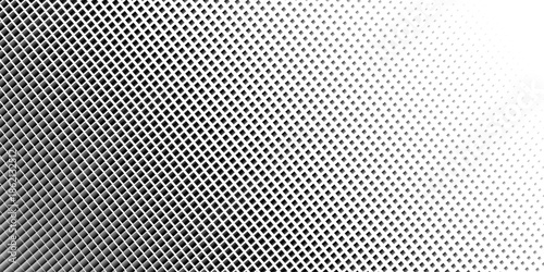 Squared halftone texture background. Check dot faded gradation wallpaper. Black and white square pixels. Fabric seamless pattern with textile mesh texture, black on white background.  