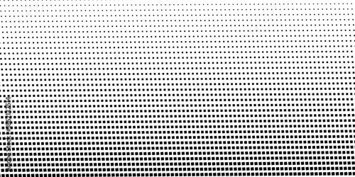 Squared halftone texture background. Check dot faded gradation wallpaper. Black and white square pixels. Fabric seamless pattern with textile mesh texture, black on white background.  