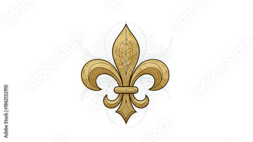 Golden fleur-de-lis symbol in ornate design on white background  