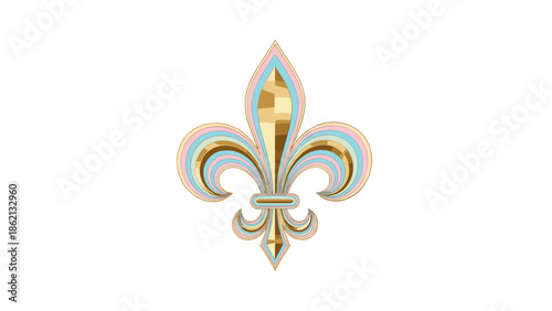Metallic gold fleur-de-lis emblem with pastel blue accents  