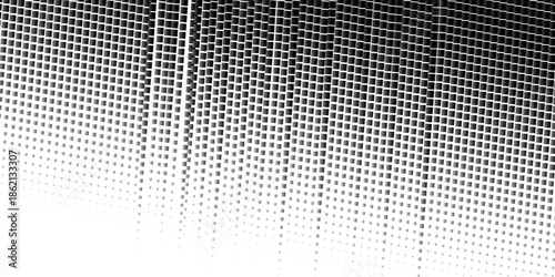 Squared halftone texture background. Check dot faded gradation wallpaper. Black and white square pixels. Fabric seamless pattern with textile mesh texture, black on white background.  