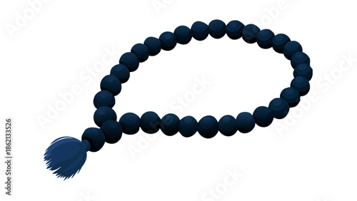 Close-up vector of Islamic prayer beads (Tasbih) with a silk tassel, wooden texture, isolated on white.