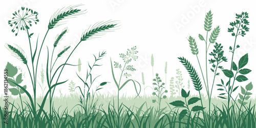 Lush green grass and wildflowers in a serene natural setting