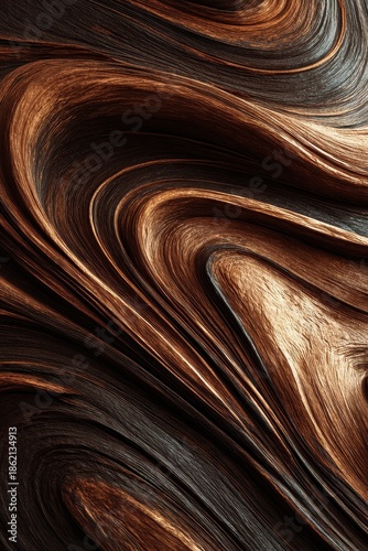 Abstract Swirls of Rich Copper and Dark Mahogany Wood Grain Texture.