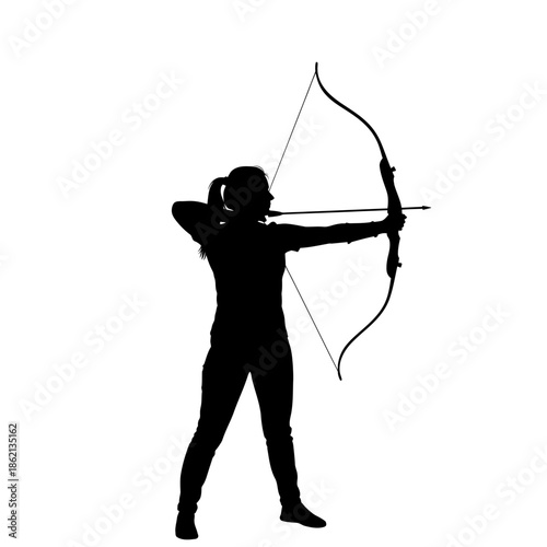 Silhouette of a Focused Archer Aiming with Bow and Arrow.