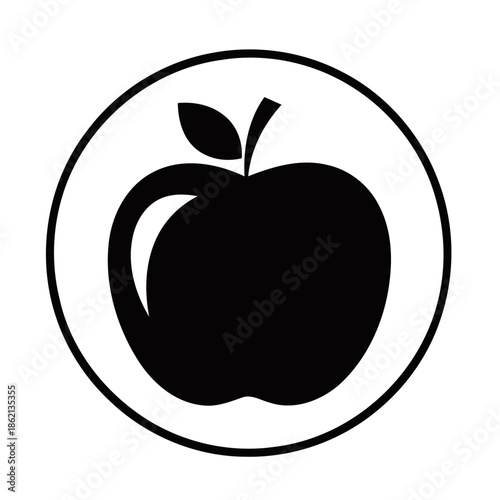 A black apple icon within a circular border on a white background