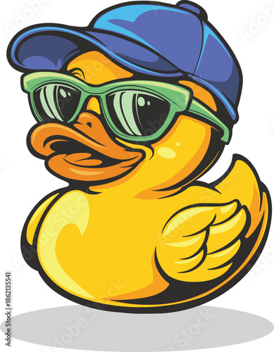 Cute cartoon duck vector with helmet hat glasses
