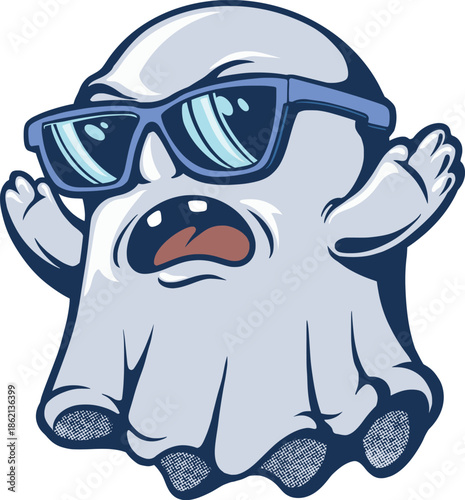 Cute ghost funny vector line art cartoon halloween whit glasses 