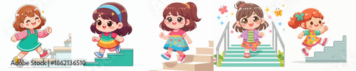Vector Illustration of a Cute Girl Climbing Stairs
