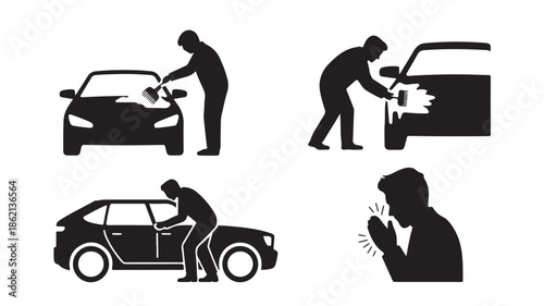 Man Damaging Car Silhouette