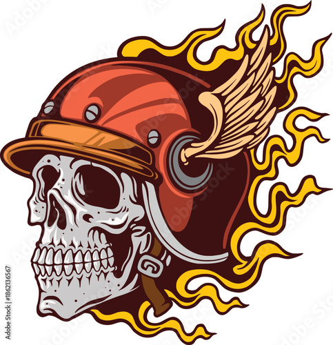 skull hell fire red helmet drawing vector art
