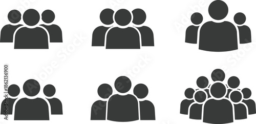 Group people icons set, team and community silhouette symbols, crowd avatar vector illustration for business, social network, user interface design elements
