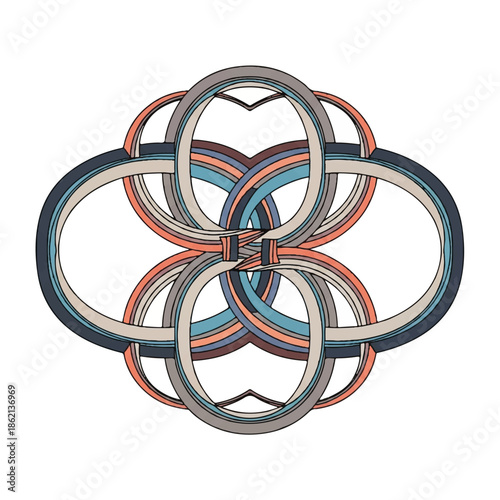 Interlocking Metal Rings Create an Abstract Circular Pattern with Geometric Weave.