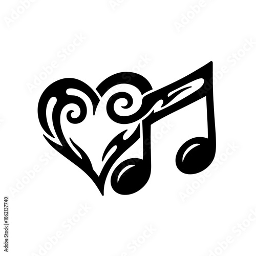 Heart and musical note fusion in decorative design  