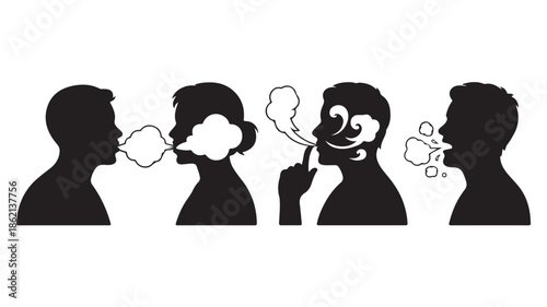 Black Silhouettes of People Smoking Cigarettes and Tobacco