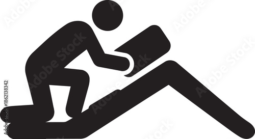 Black silhouette person roofing construction worker installing tiles on residential house roof