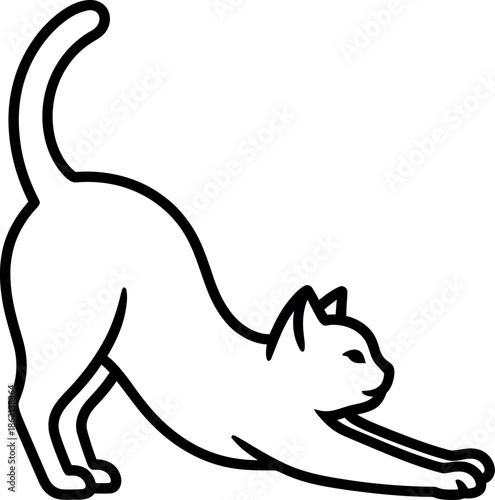 Cat stretching line art icon