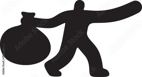 Figure carrying heavy sack walking with outstretched arm in stylized form