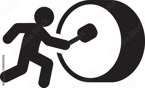 Human figure striking big bass drum motion silhouette percussionist musician icon black vector