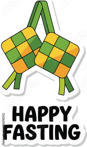 Happy fasting ketupat vector illustration for ramadan kareem eid al fitr celebration