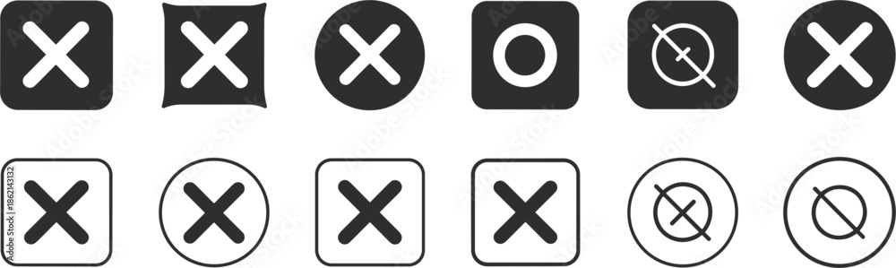 Fototapeta premium Set of Cross and Circle Icons for Rejection or Cancellation vector illustration