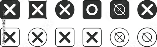 Set of Cross and Circle Icons for Rejection or Cancellation vector illustration