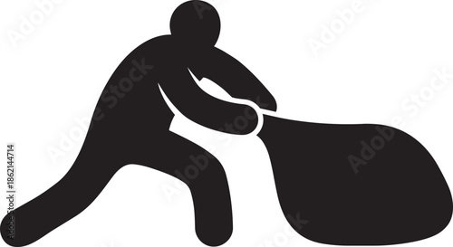 Man carrying heavy sack silhouette icon vector illustration on transparent background