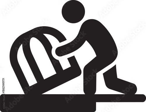 Person lifting heavy chair silhouette icon for moving or assembly task