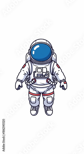 Illustrated Astronaut in Space Suit Floating Against White Background with Futuristic Theme.