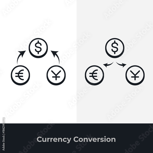 Currency conversion icons showing multi currency transfer calculation exchange rate