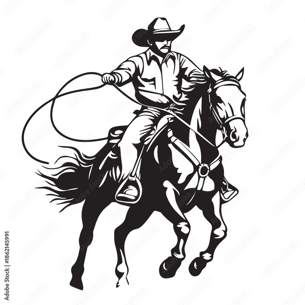 Fototapeta premium cowboy riding a horse with a lasso