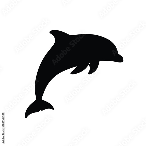 Silhouette of a playful dolphin leaping above the sea.