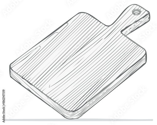 Hand drawn wooden cutting board with handle kitchen utensil for food preparation