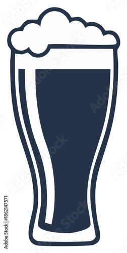 Stylized Glassware: Refreshment Vessel with Foamy Liquid Head, Dark Silhouette