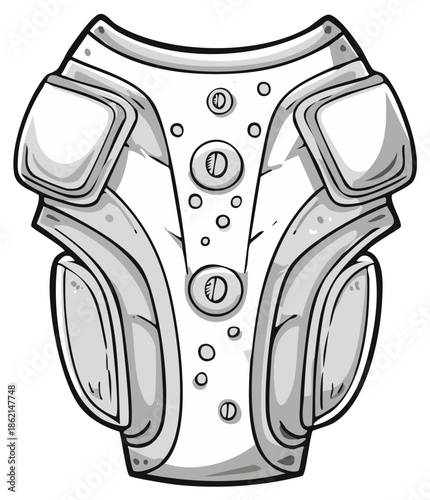 Stylized Grayscale Cartoon Body Armor Vest Design for Science Fiction Concepts