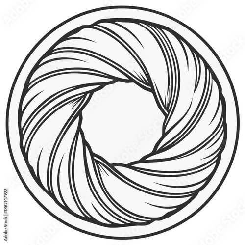 Camera lens aperture icon illustration. Digital photography element, black and white design.