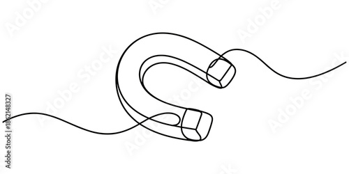 One continuous line drawing of magnet. Client and talent attraction concept in simple linear style. Symbol of hr hiring and recruiting in Editable stroke. Doodle vector illustration