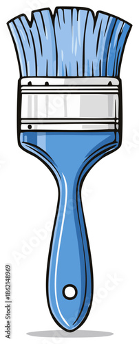 Blue Paintbrush Illustration with Bristles and Handle for Painting Artwork