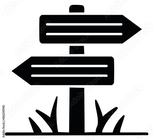 Directional arrows on post, a decision point. Simple vector sign points the way to opposite directions.
