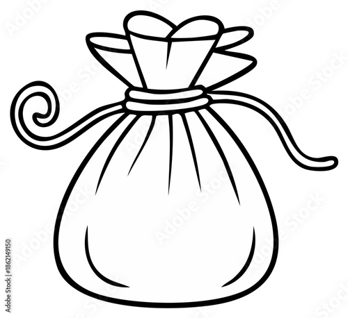 Outline Illustration of a Tied Pouch or Sack for Coloring or Activity Books