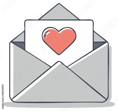 Envelope with Heart Card Illustration Love Letter Message Romance Holiday