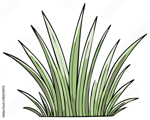 Illustration of green grass blades reaching upwards with a simple outline