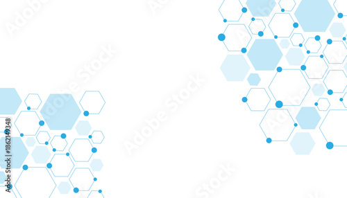Science network pattern blue Hexagonal abstract background. Big Data Visualization structure elements . Health care and science medical pattern innovation. Template design with concept Dots and lines.