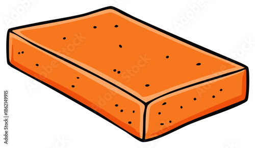 Vibrant orange rectangular cleaning sponge cartoon illustration