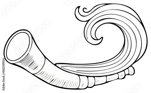 Stylized Illustration of a Horn Instrument with Ornamental Design