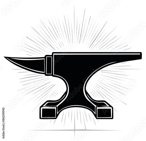 Blacksmith's Anvil Silhouette with Burst Design Element Metalwork Symbol