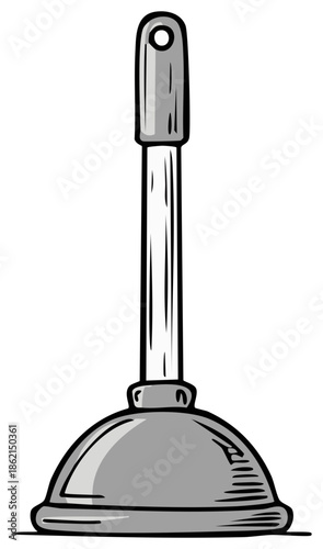 Cartoon Plunger with Handle and Rubber Cup for Plumbing and Cleaning Tasks