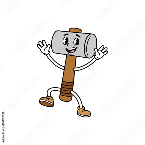 Happy Cartoon Sledgehammer Mascot Character Vector Illustration