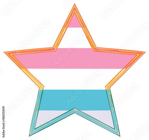 Transgender Pride Star Flag Symbol with Colorful Outline