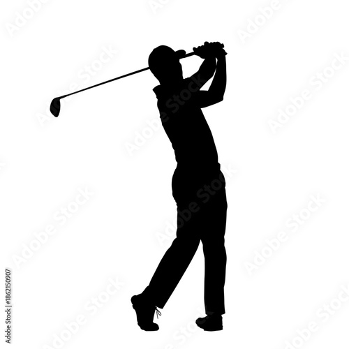 Silhouette of a Golf Player Swinging Club in Action.